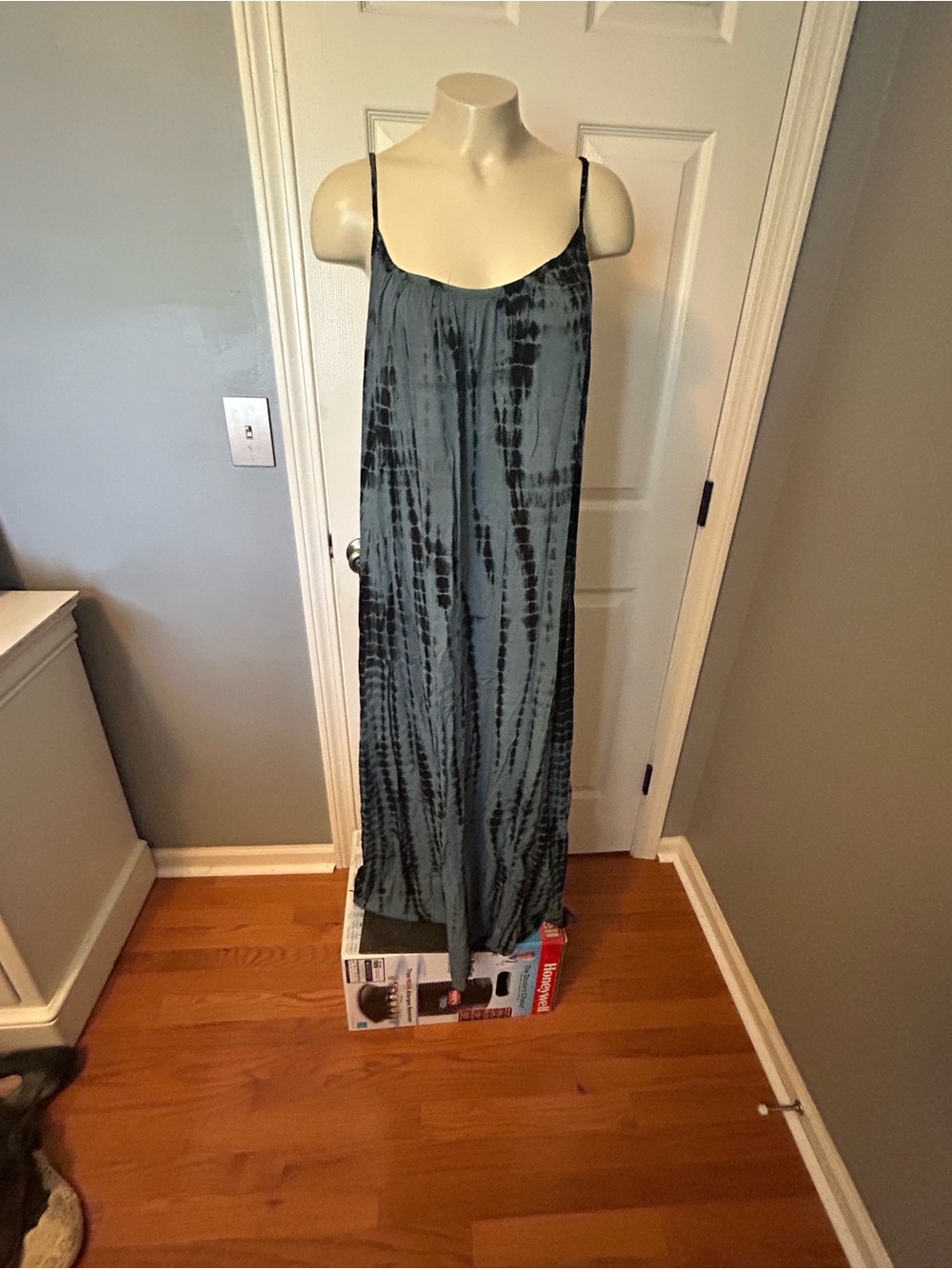 Raviya Slate Blue and Black Slip Dress with Tie-Dye Detail